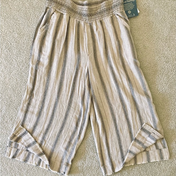 Democracy Linen Blend  Wide Leg Striped Pants with Smocked Waist NWT - Picture 10 of 11